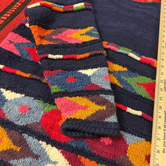 Vintage Express Tricot Handknitted Bolivian Wool Cardigan Navy Floral Boho - Picture 7 of 8